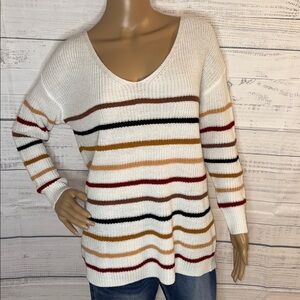 Women’s Cream V-Neck Striped Sweater